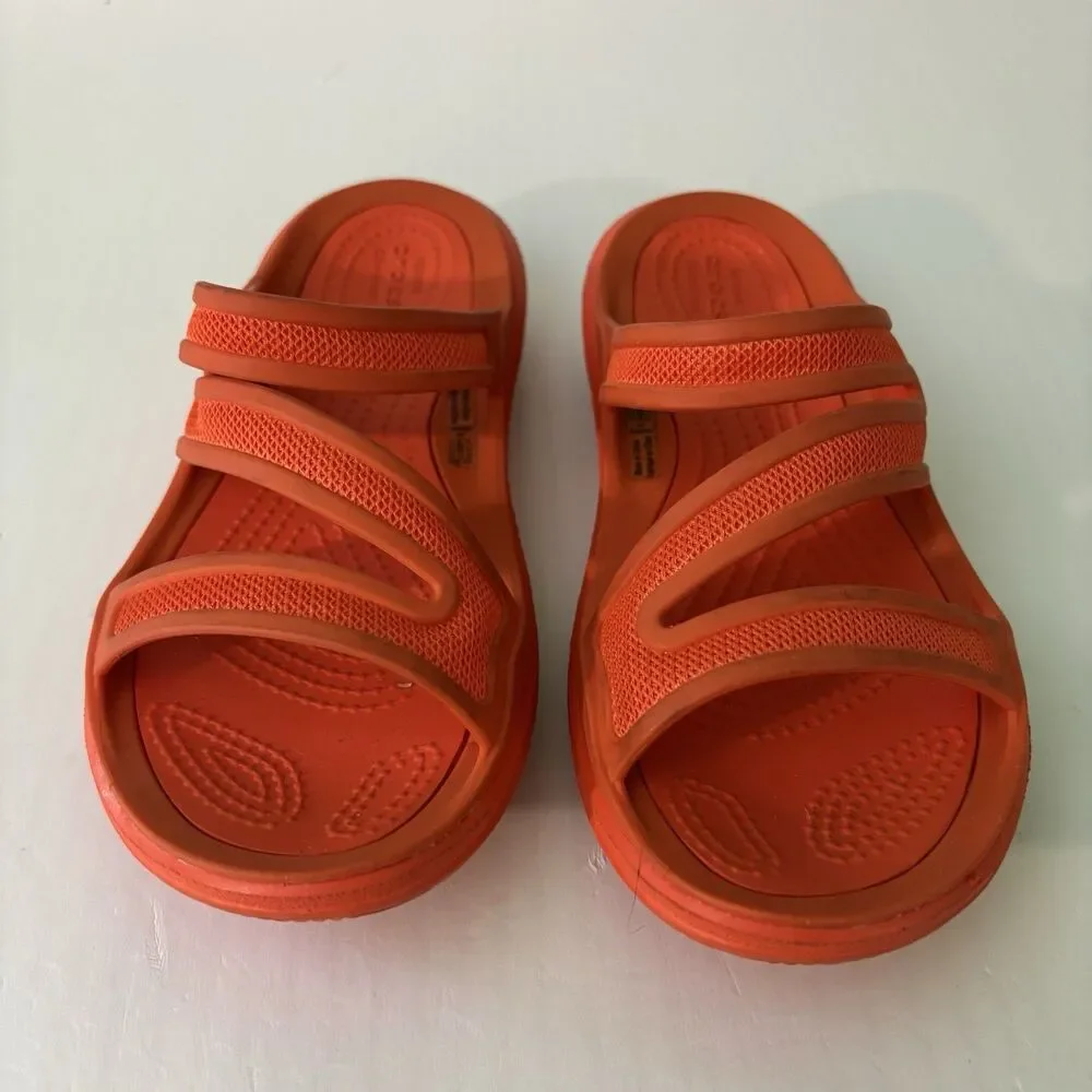 Crocs Kadee II Orange Slides Sandals Girls Youth Size 4 Summer Vacation Beach